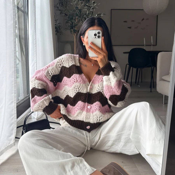 Pastel Wavy Knit Cardigan