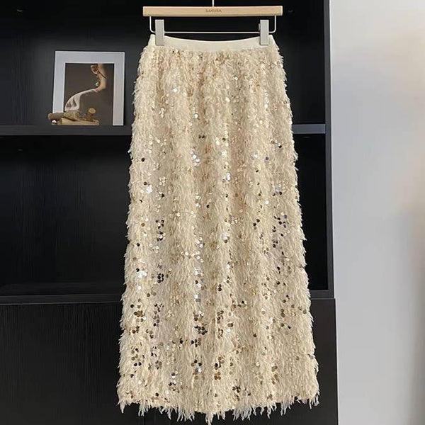 Sequins Fringe Midi Skirt