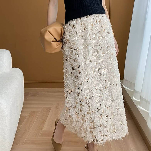 Sequins Fringe Midi Skirt