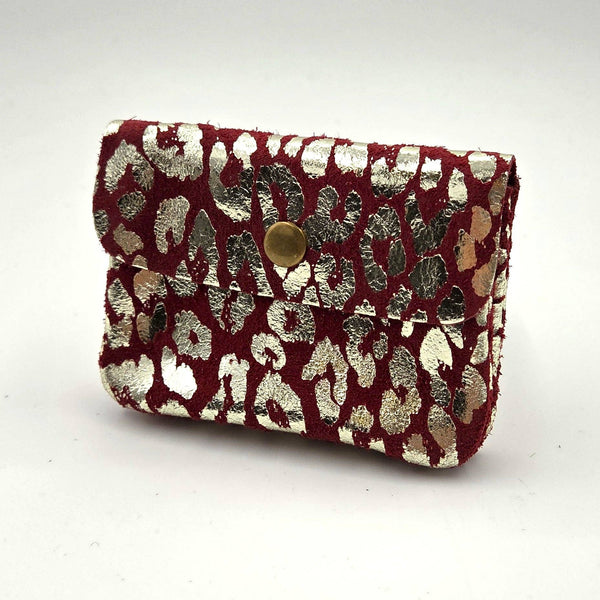 Mini animal print foil suede coin and card purse with zip