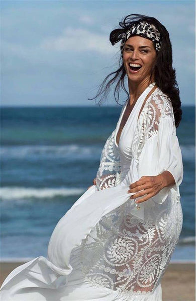 White Lace Crochet Beach Cover-Up Kimono