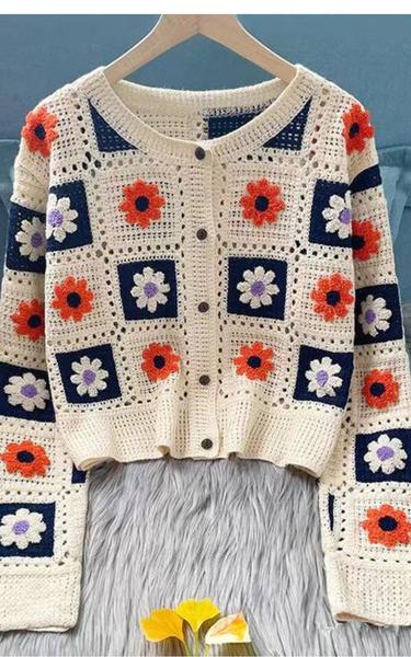 Crochet Daisy Knit Square Cardigan