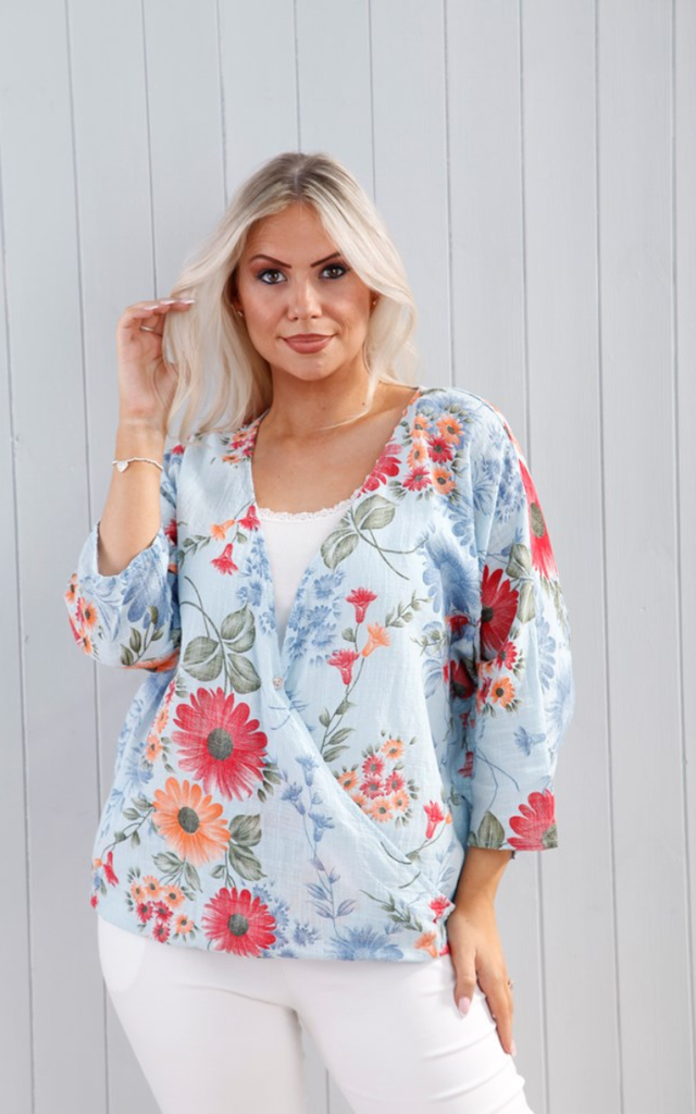Crossover Layer Floral Print Top