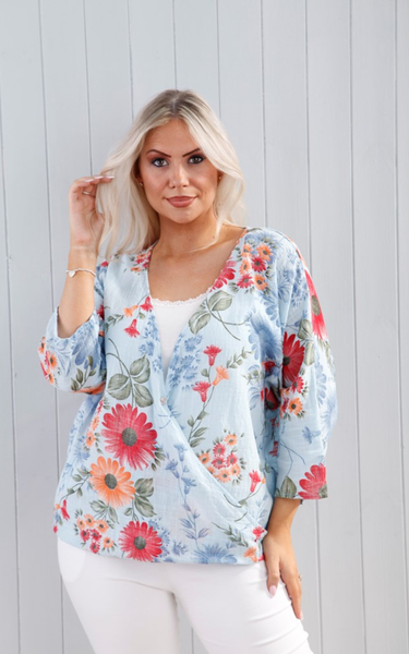Crossover Layer Floral Print Top