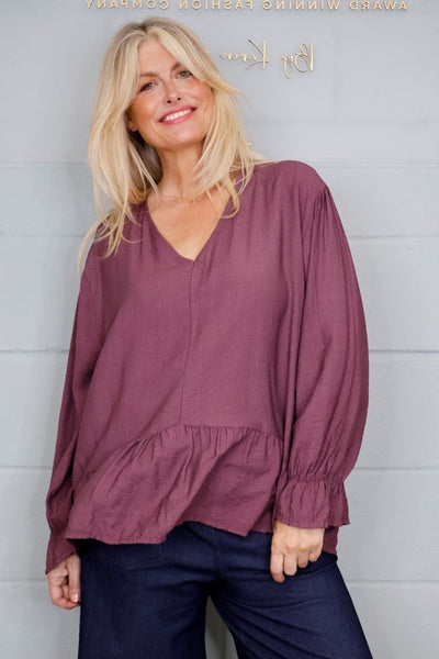 Cuffed V Neck Frill Blouse