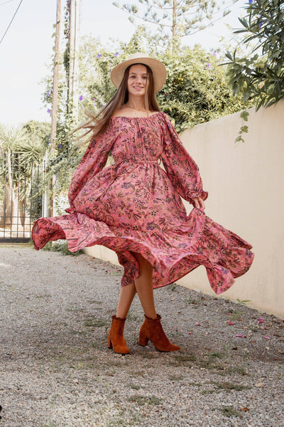 Off-Shoulder Long Sleeve Maxi Dress | Boho Boutique