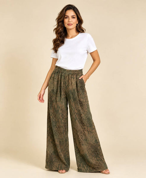 Animal Print Fine Cord Wide Trousers