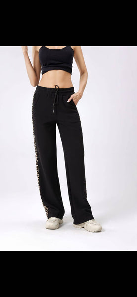 Wide Leg Leopard Trim Trousers