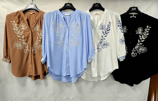 Embroidery Button Tunic Top