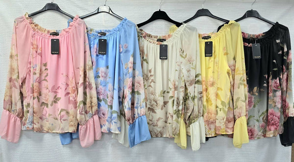 Bardot Floral Panel Cuff blouse