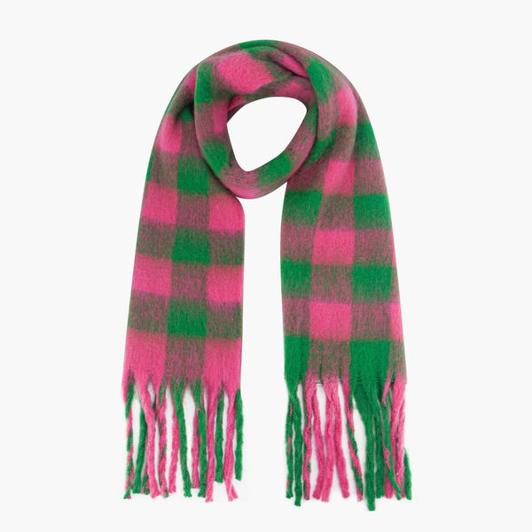 Joey Heavyweight Scarf- Green/pink, Square Check
