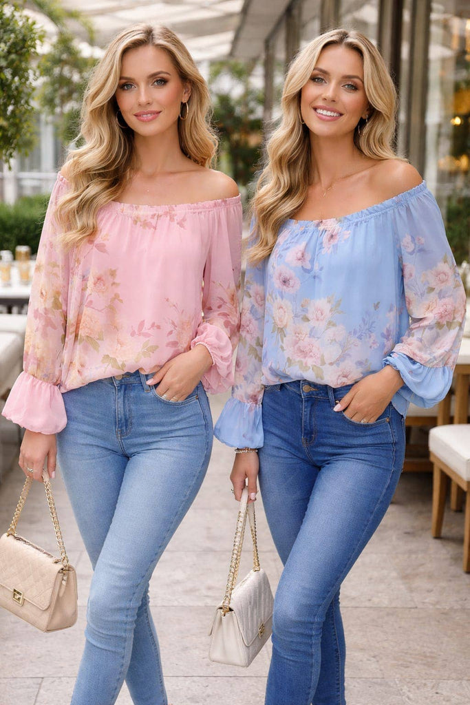 Bardot Floral Panel Cuff blouse
