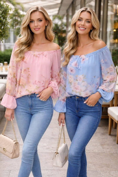 Bardot Floral Panel Cuff blouse