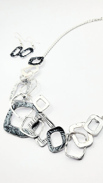 Abstract Square Necklace & Earrings Set