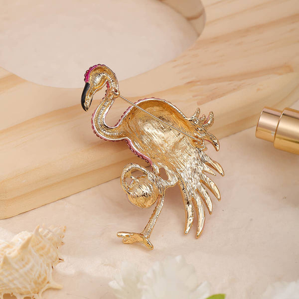 Crystal Flamingo Brooch in Hot Pink
