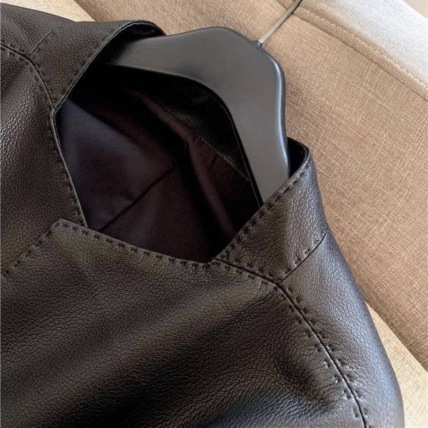 Black Chic Belted Faux Buttonless Leather Kimono Jacket