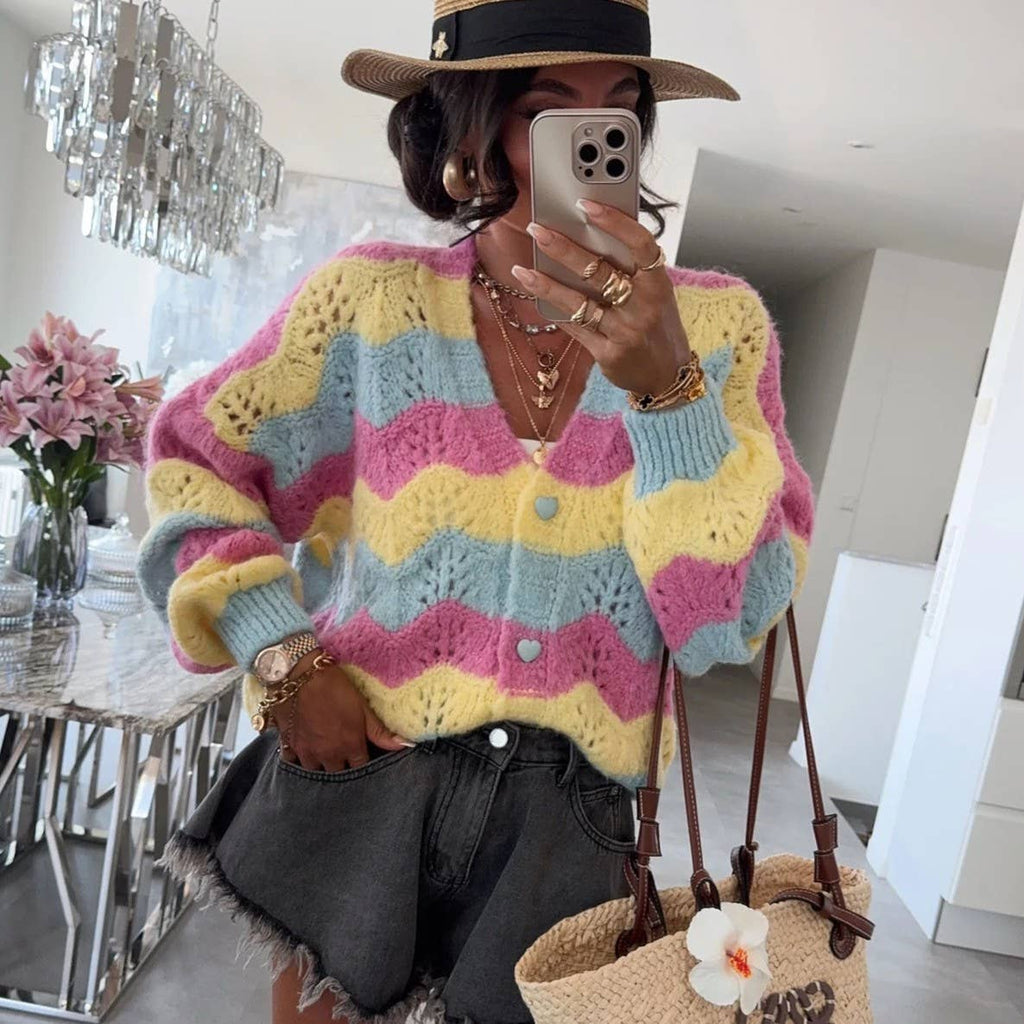 Pastel Wavy Knit Cardigan