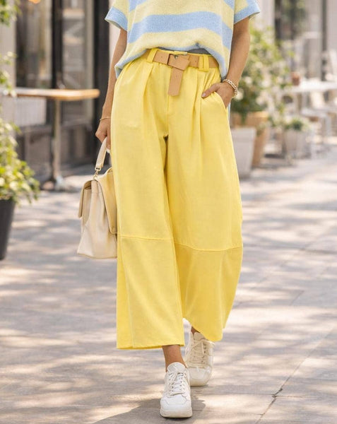 Cotton Barrel Leg Belted Trousers