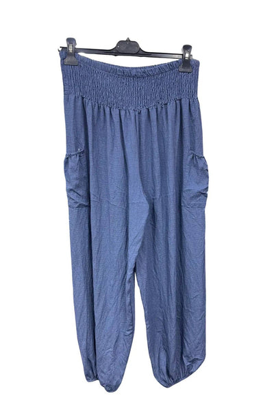 Italian Shirred Elasticated Waist Front Pocket Cuffed Ankle Trousers
