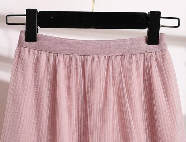 Lace & Tulle Midi Skirt in Pink