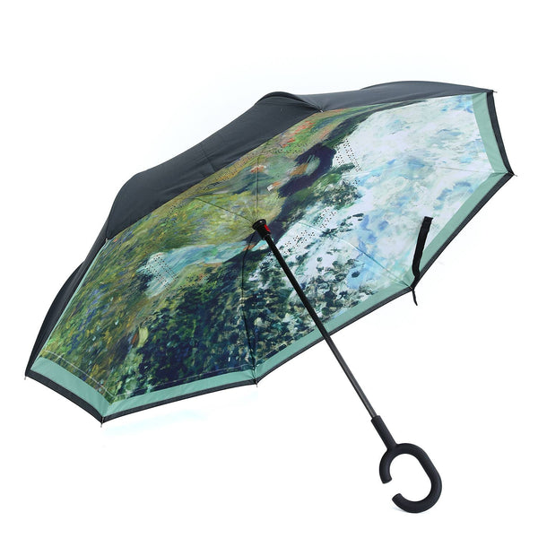 Woman with a Parasol Upside Down Umbrella in Green