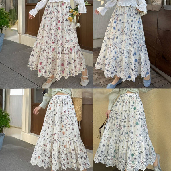 Floral Vine Embroidery Maxi Skirt