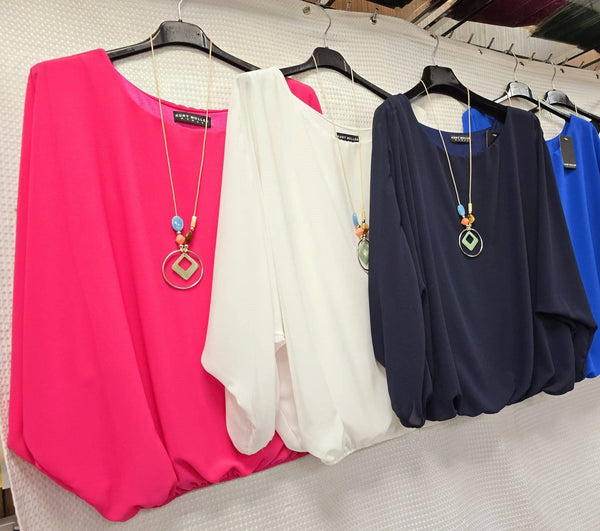Emma Necklace Bubble Hem Lined Blouse