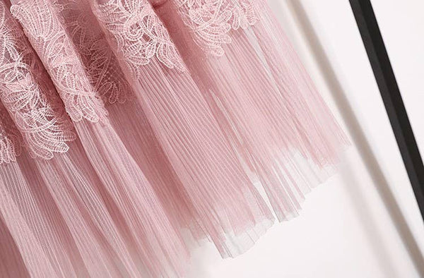 Lace & Tulle Midi Skirt in Pink
