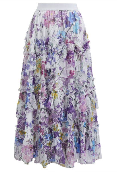Ruffle Midi Skirt with Floral Print