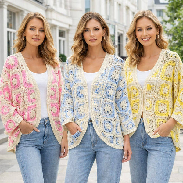 Contrast Crochet Cotton Curved Hem Cardigan