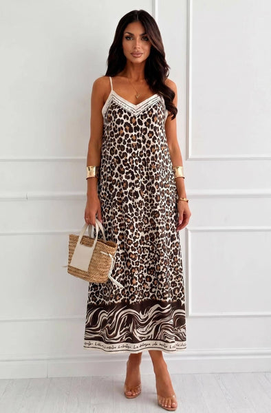 Oriana Satin Leopard Animal Print Dress