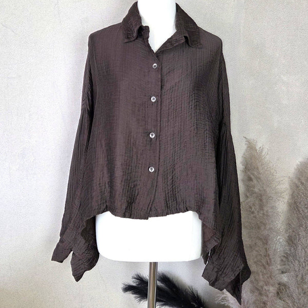 Lightweight viscose Tencel blend waffle fabric hi-lo boxy shirt