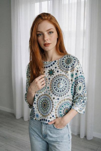 Mosaic Print Fine Mesh Knit
