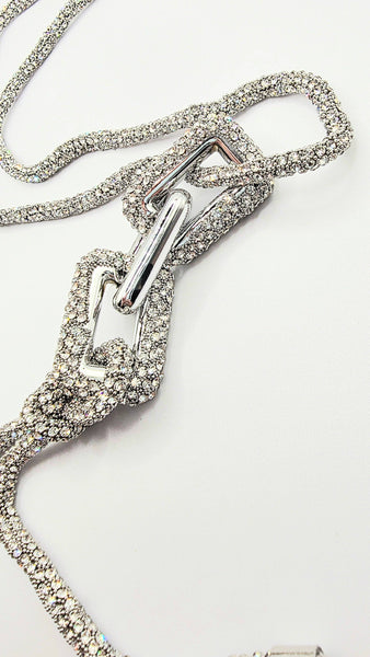 Square Link Crystal Long Necklace