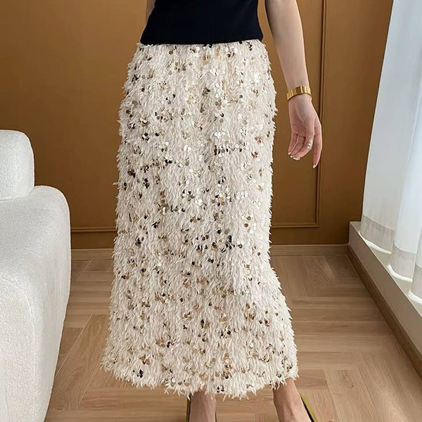 Sequins Fringe Midi Skirt