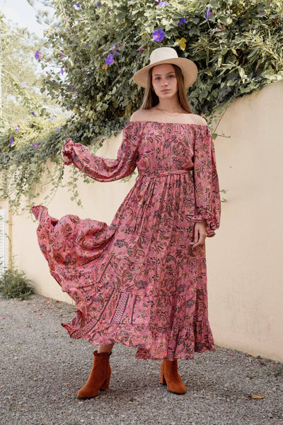 Off-Shoulder Long Sleeve Maxi Dress | Boho Boutique