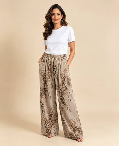 Animal Print Fine Cord Wide Trousers