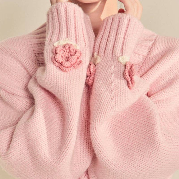 Pink Dreamy Rose Garden Chunky Cardigan