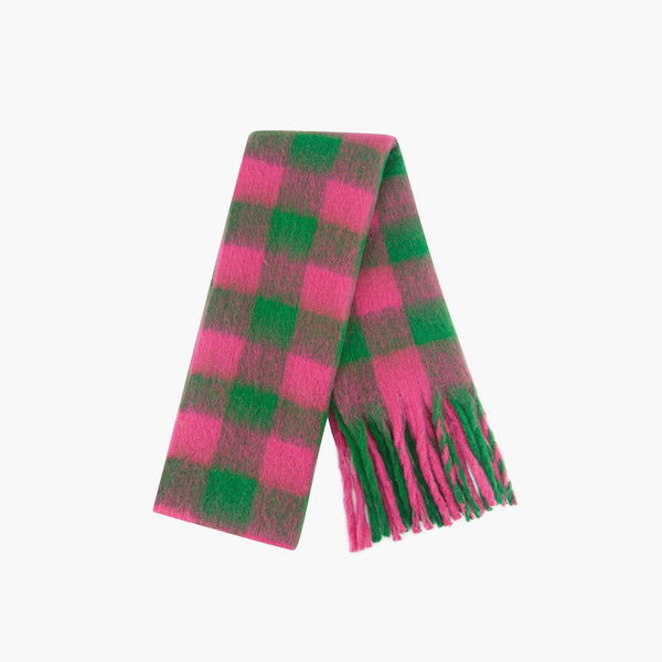 Joey Heavyweight Scarf- Green/pink, Square Check