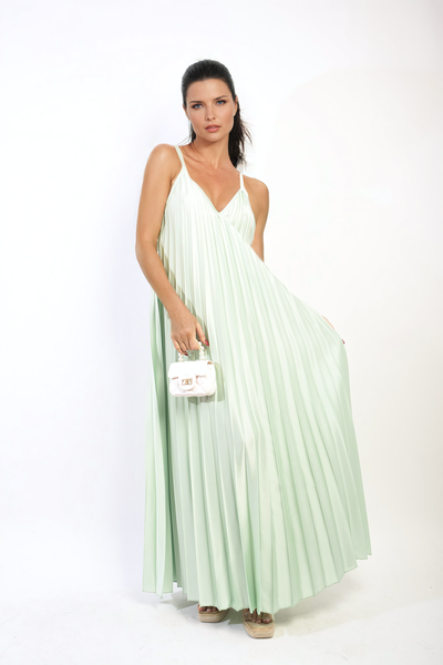 Pleated Strappy Maxi Dress