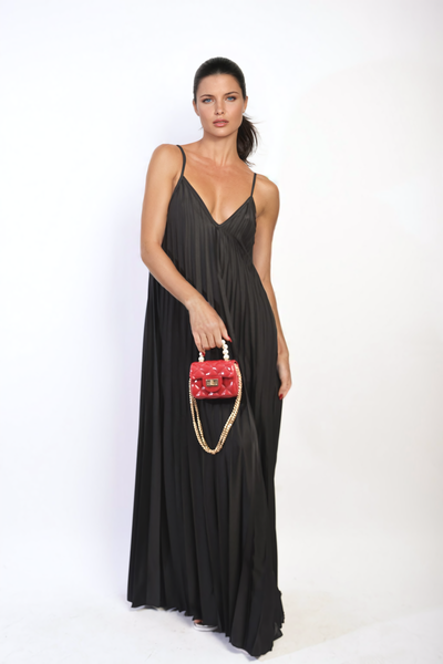 Pleated Strappy Maxi Dress