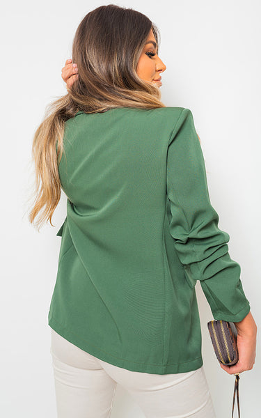 Ruched Sleeve Casual Blazer with Side Pockets