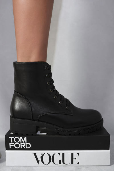 Lace Up Glitter Detail Ankle Boots
