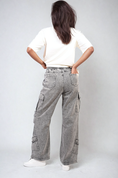 Multi Pockets Drawstring Cargo Jeans