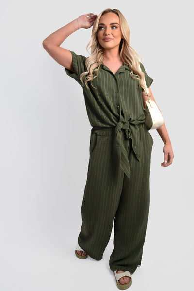 Striped Button Down Tie Front Top and Trouser Co-ord Set