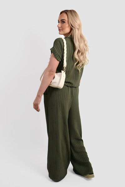 Striped Button Down Tie Front Top and Trouser Co-ord Set