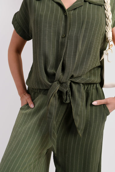 Striped Button Down Tie Front Top and Trouser Co-ord Set