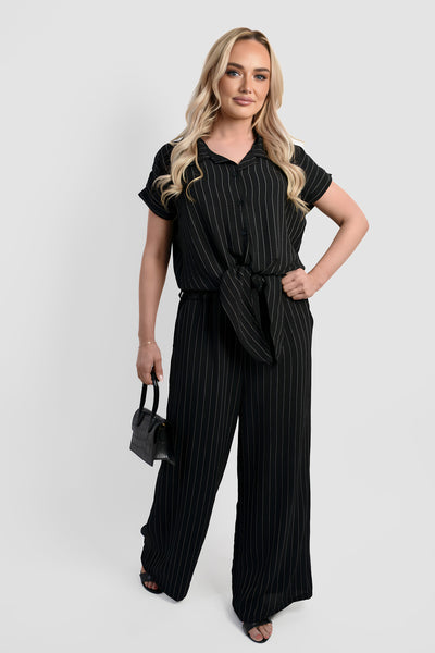 Striped Button Down Tie Front Top and Trouser Co-ord Set