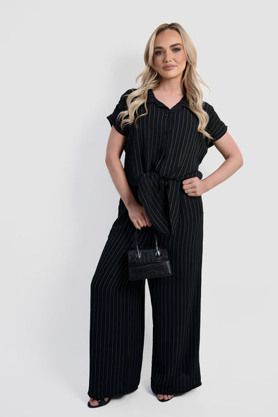 Striped Button Down Tie Front Top and Trouser Co-ord Set