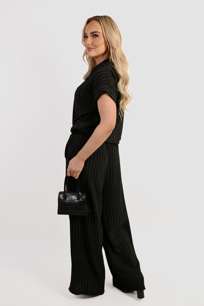 Striped Button Down Tie Front Top and Trouser Co-ord Set